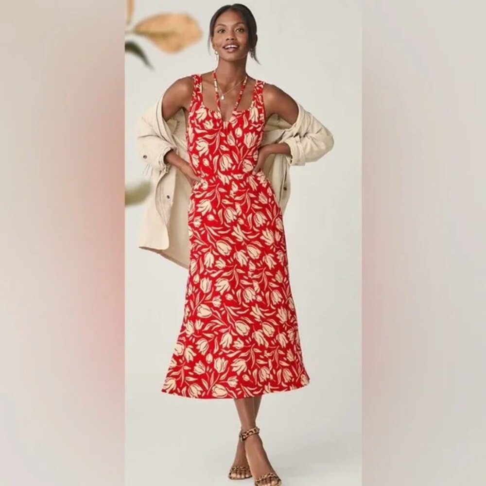 CAbi #6393 Floral Midi Maxi Sun Dress Red Size XL